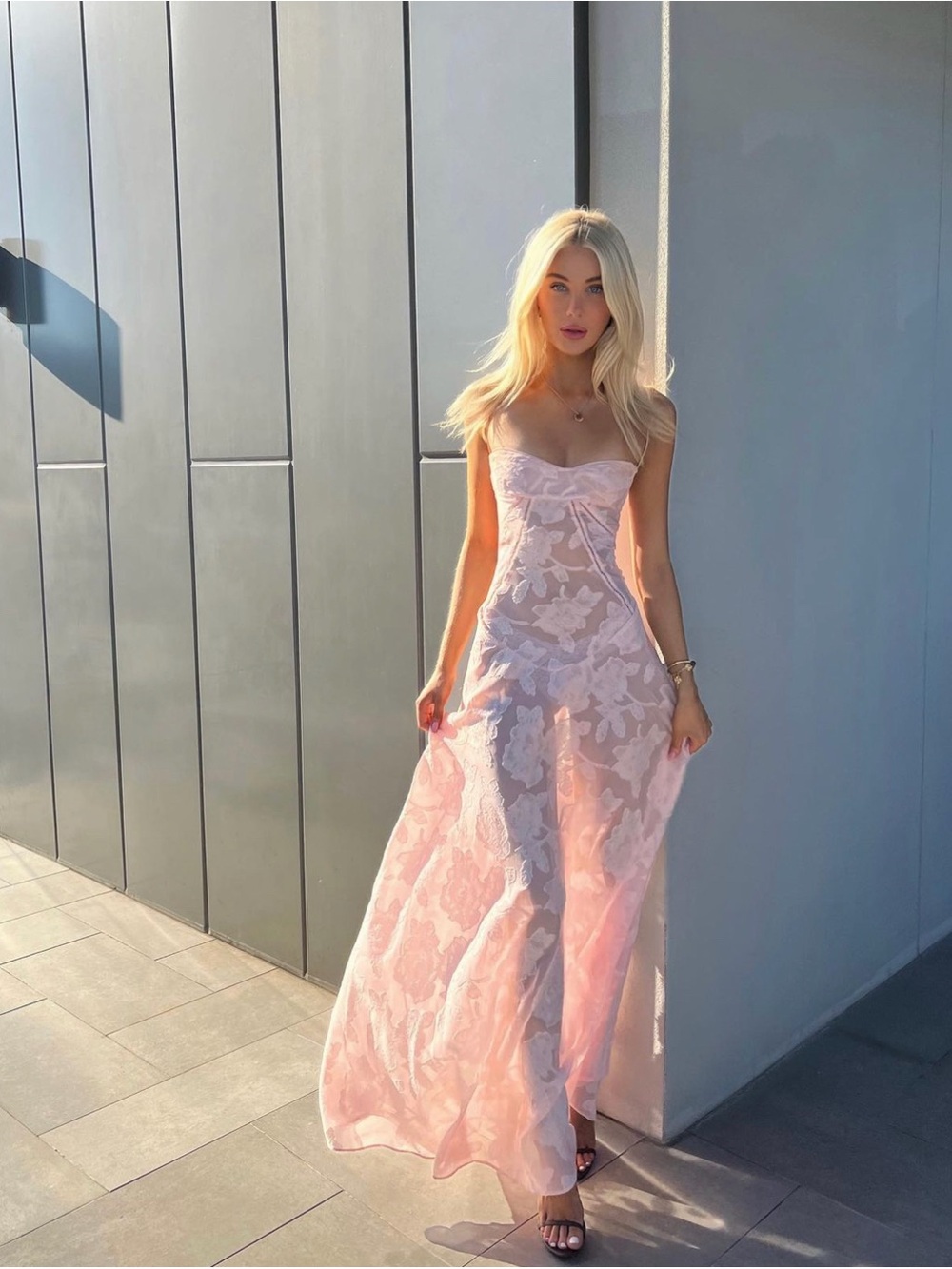 House of CB Blush Floral Lace Slip Gown - Picture 6 of 14